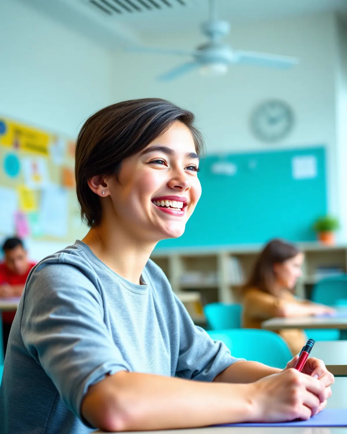 A learner speaking confidently in an inlingua class